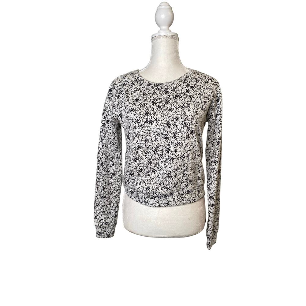 Hollister Floral Ditsy Knit Crewneck Long Sleeve Banded Sweater White S